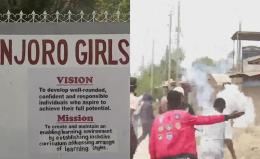 Collage photo of Njoro Girls High School and residents protesting.